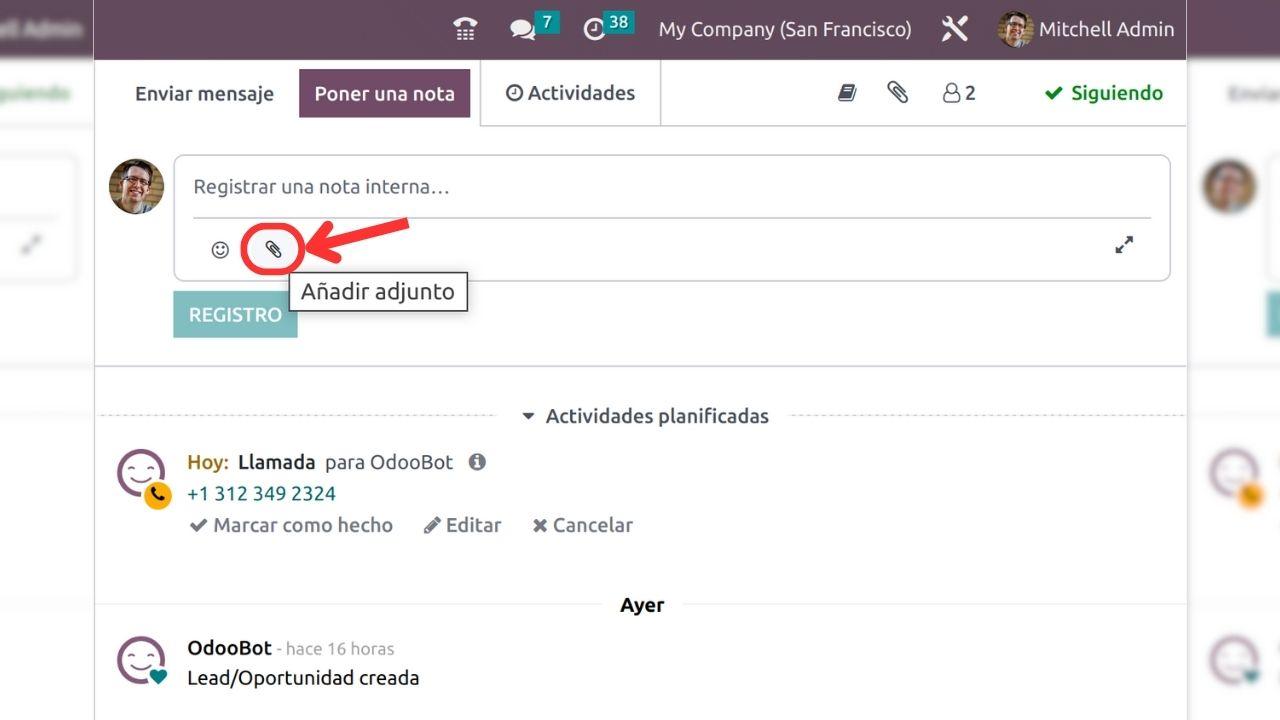 Como adjuntar archivos en Chatter de Odoo