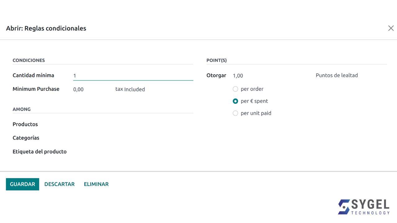 Creación de Reglas de Programa de Puntos en Odoo Reglas de Obtención de Puntos en Odoo
