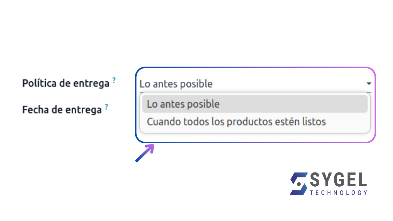 Opciones de política de entrega en Odoo