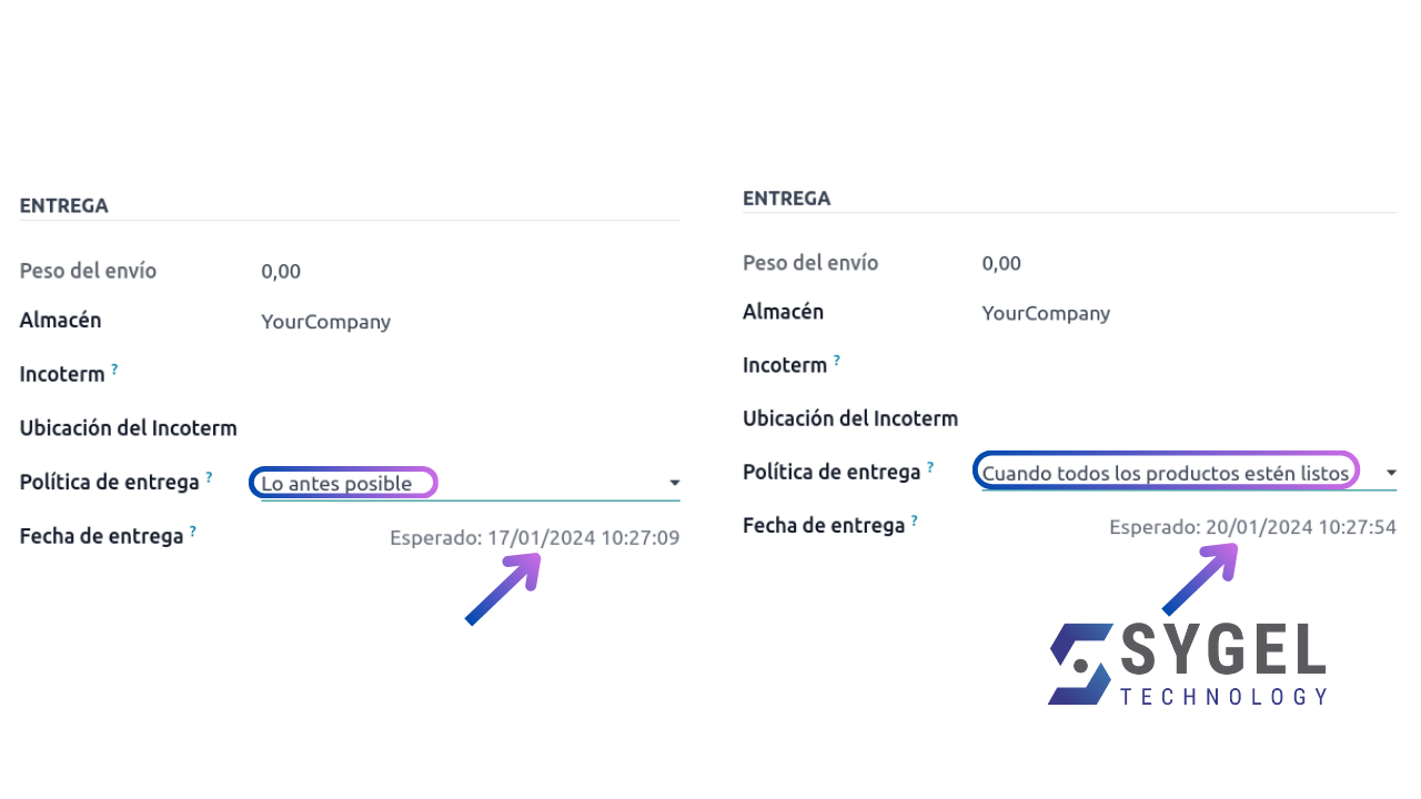 Efectos de política de entrega en Odoo