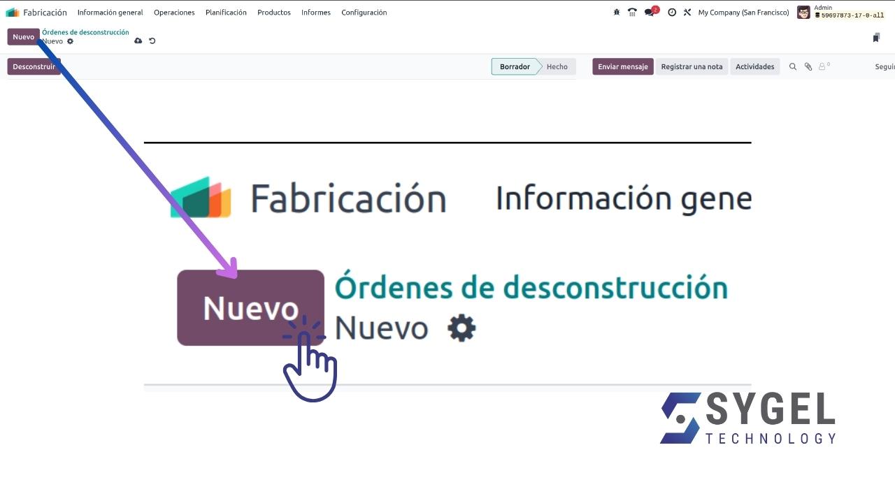 Crear una orden de desmontaje - Odoo