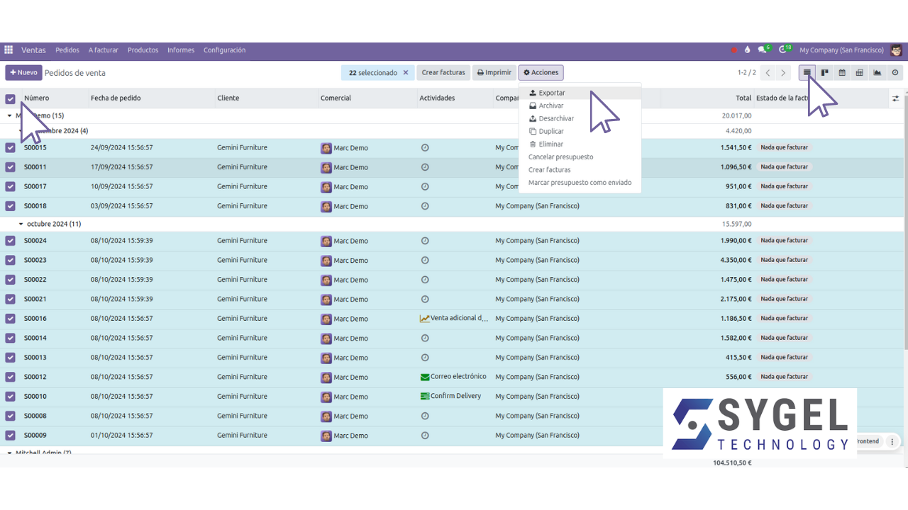 Filtros y agrupaciones en Odoo | Sygel